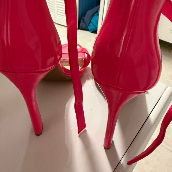 Jessica Simpson Bright Pink Patent Ankle-Strap Stilettos - Picture 2 of 6